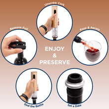 Load image into Gallery viewer, Electric Stainless Steel Wine Opener Set w/ Aerator, Foil Cutter, Charger
