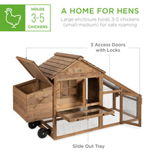 Load image into Gallery viewer, Mobile Wood Chicken Coop w/ Wheels, 2 Doors, Nest Box, UV Panel - 70in
